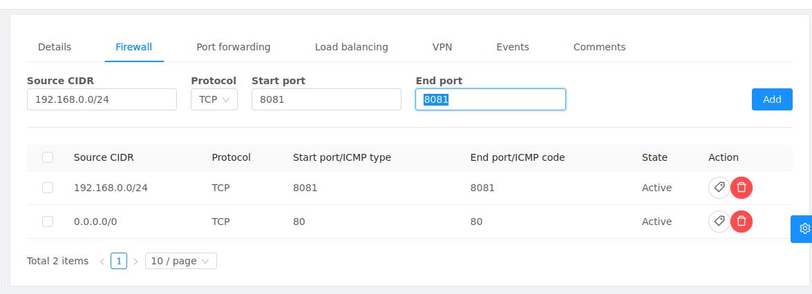 Picture show how to open up the firewall for port 8081/tcp